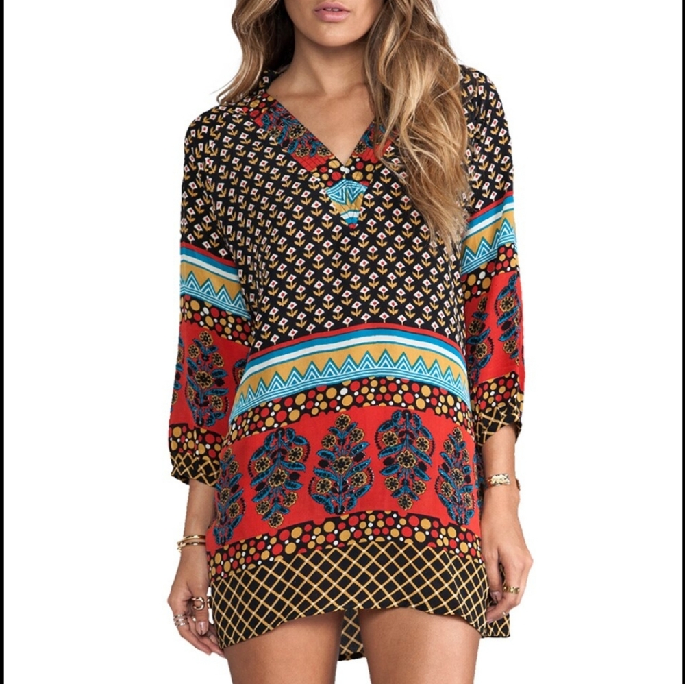 100% Silk TOLANI Nisha Mini Dress In Black (L)